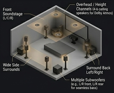 11.1 premium room-filling speaker layout diagram