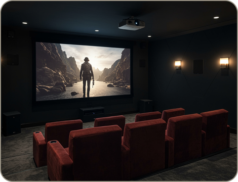 Dedicated home theater with standard throw projection